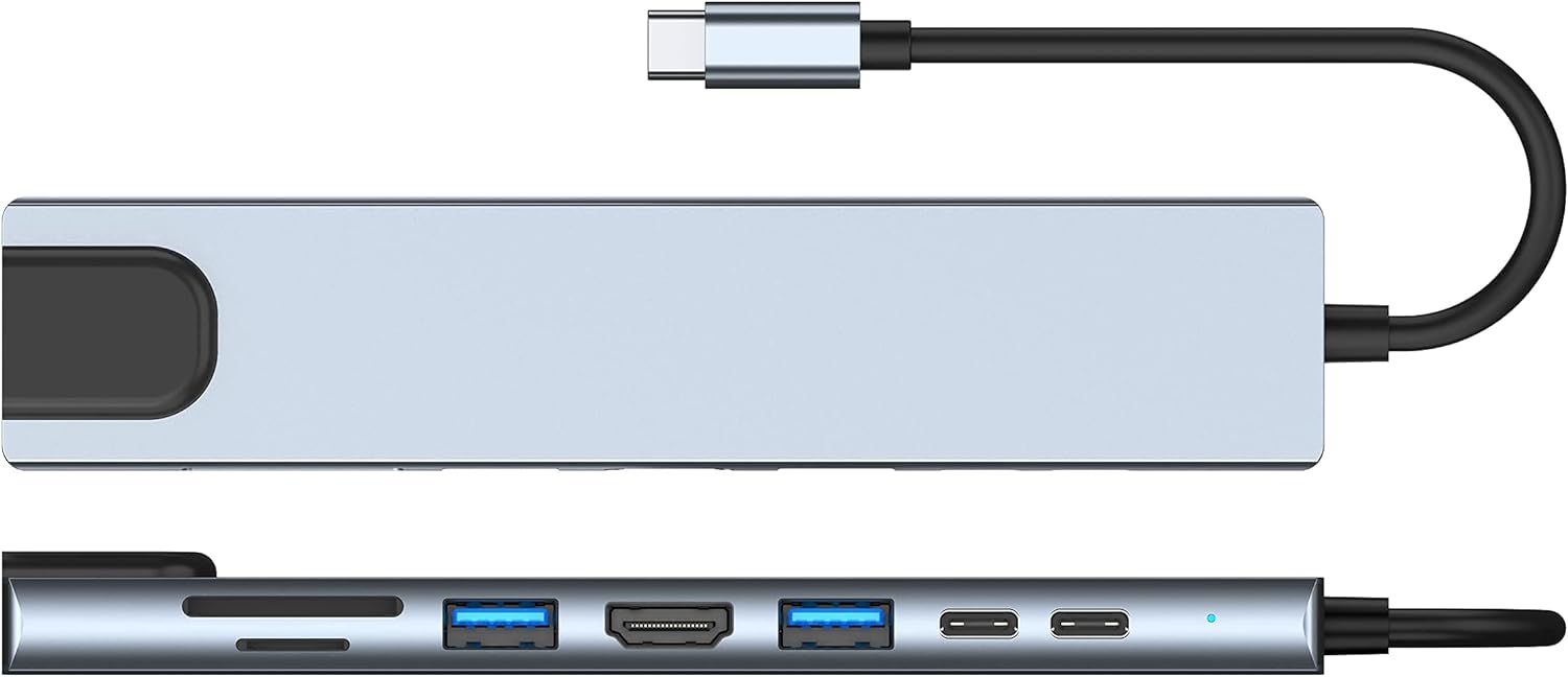 Adaptateur USB-C 8 en 1 : Connectivité Polyvalente avec HDMI, Lecteur de Carte SD, Ethernet et USB 3.0
