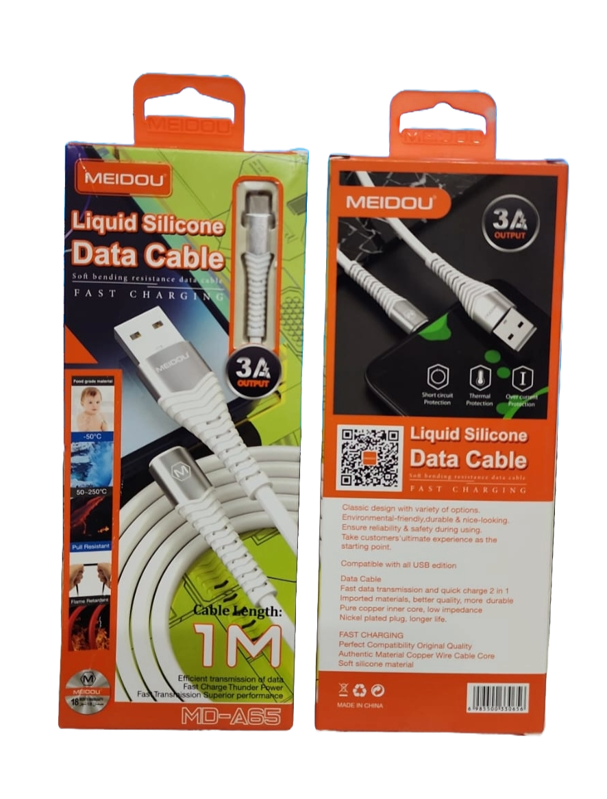 Câble de charge USB vers USB-C, 1 mètre, 3A, Modèle MD-A65