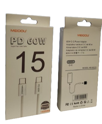 Câble de charge USB-C vers USB-C, 1.5 mètres, 60W, Modèle MD-B025