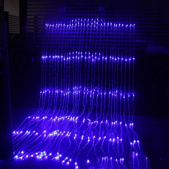3x3 Mètres Rideaux lumineux à Lumière LED, Couleur Bleu avec effet cascade/neige Imperméable