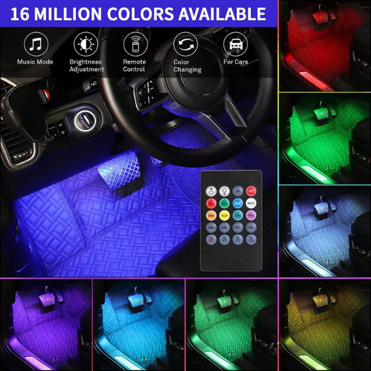 Bande lumineuse RGB LED avec télécommande, synchronisation de musique Pour voiture