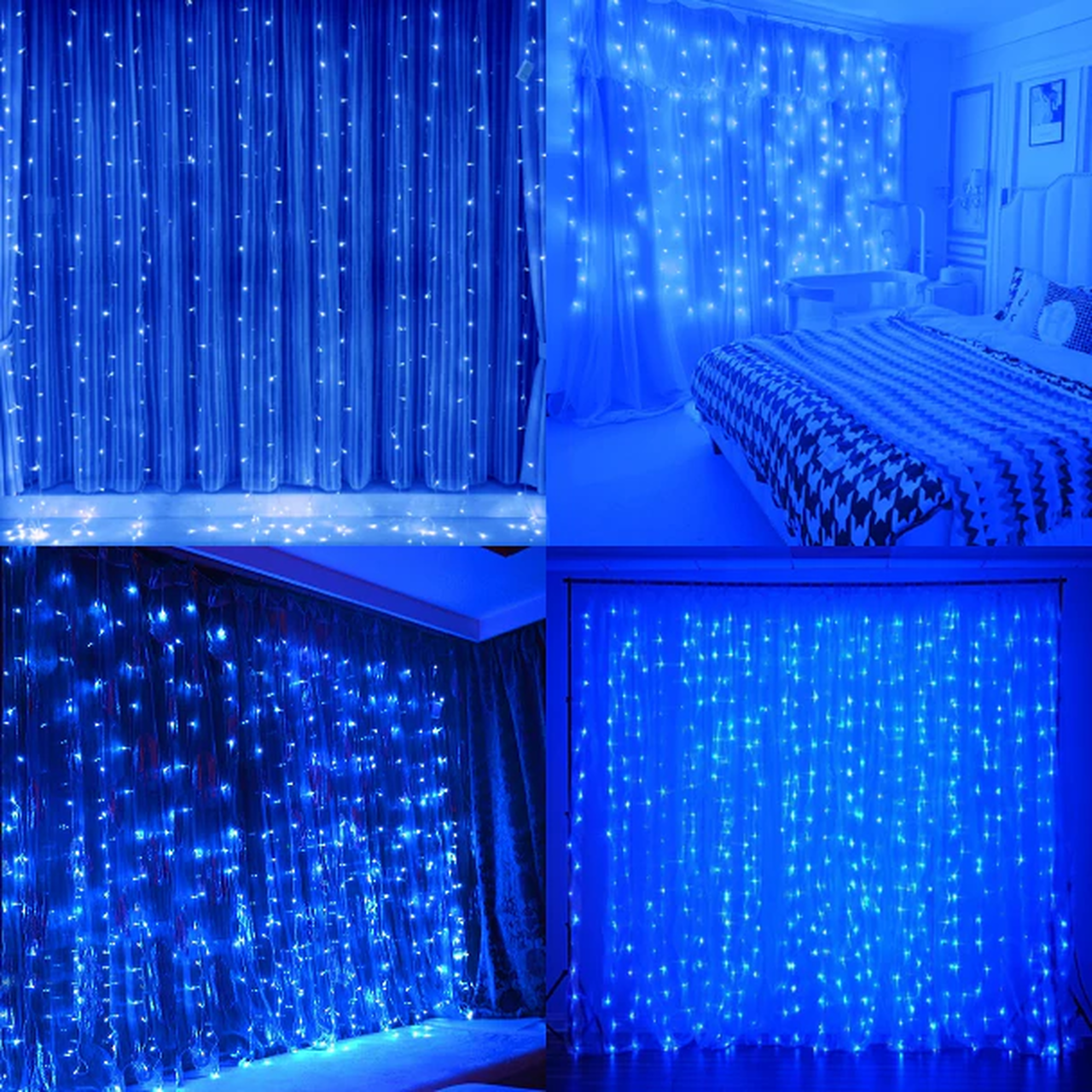 2x3 Mètres Rideaux lumineux à Lumière LED, Couleur Bleu avec effet cascade/neige Imperméable