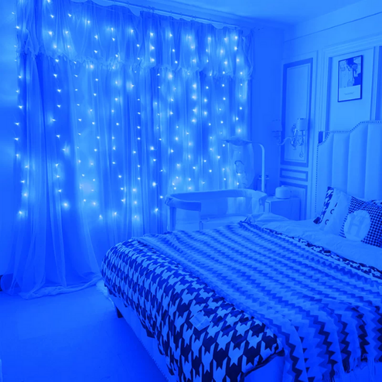 6x3 Meter Multi Color LED Curtain Lights, Blue Color with Waterfall/Snowing Effect, Waterproof 