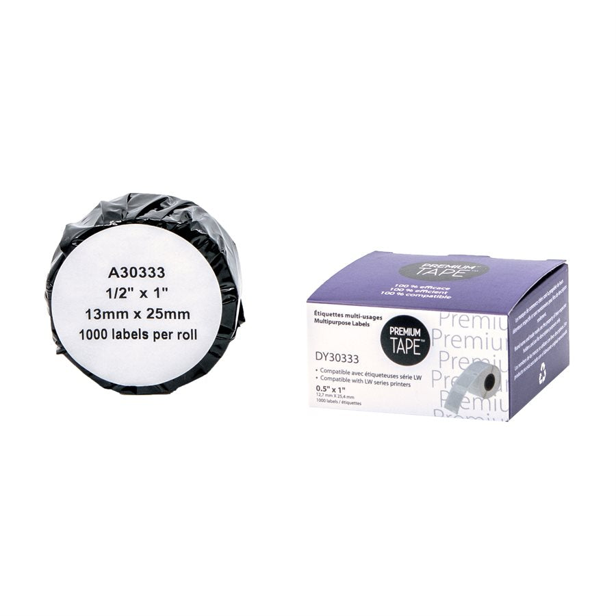 Dymo 30333 Étiquettes Ultra-petites 1 / 2" x 1" -1000 Étiquettes Compatible Noir sur Blanc