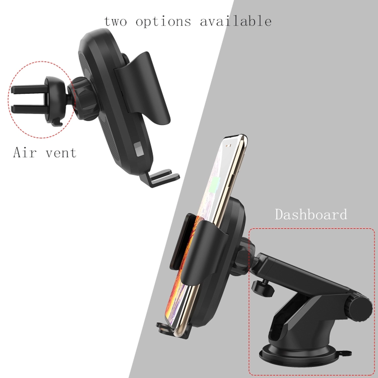 Wireless QI Car Charger Mount - Smart Infrared Sensor - For All Wireless Charging Compatible Smart Phones
