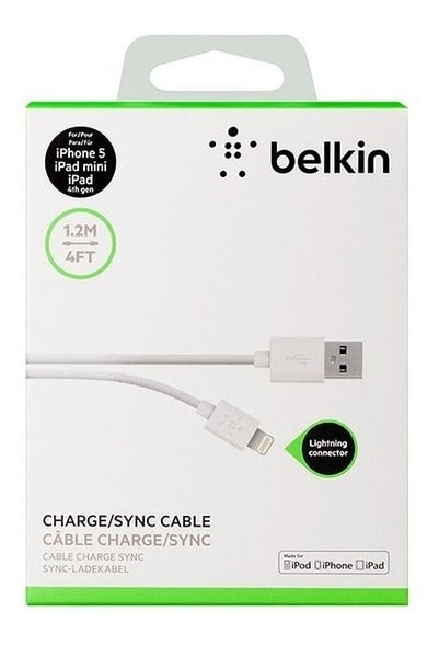 Belkin Lightning charging and data sync cable For iPhone- 4 feet(1.2M) White Color